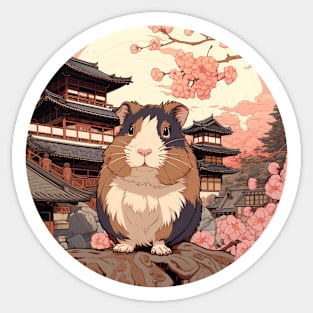 Guinea Pig Ukiyo-e: Orange, White, Brown Sticker